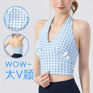 Anti Shock V-Neck Halter Back Sports Bra Fixed Cup