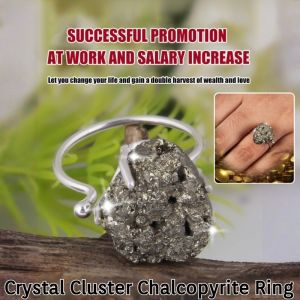 [Source of Wealth] Crystal Cluster Chalcopyrite Ring Boutique Brass Ore Ring Handmade Jewelry