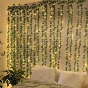 String Lights Artificial Vine Fairy Lights Battery Powered Christmas Tree Garland Light Flower Green Leaf for Weeding Home Decor
