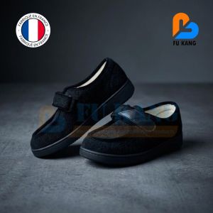 Bruman Mens Rehab Comfort Shoe Black | Wide Fit Hook & Loop Closure | Made in France