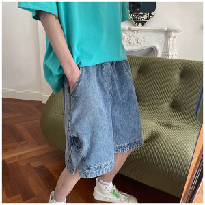 Quần Short Denim Xanh Đậm Cạp Cao Mùa Hè 2024 Cho Nam Quần Short Nam Dáng Rộng Thoải Mái Quần Short Nam Mùa Hè 2024