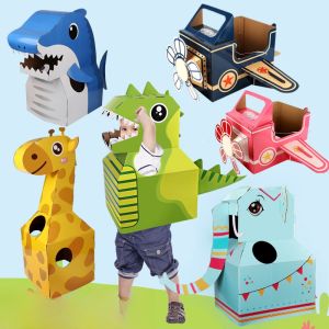 Handmade Dinosaur Paper Box Toy for Children Performance Animal Clothes DIY Craft Kindergarten Show Airplane Model Baby Keepsake