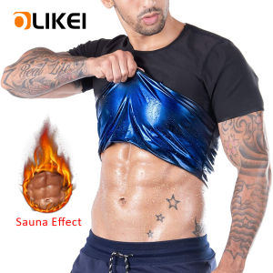 OLIKEI Men Sauna Suit Neoprene Tights Shapewear Sweating T-Shirt Body Shaper Slimming Compression Thermal Top Fitness Workout Sauna Shirt