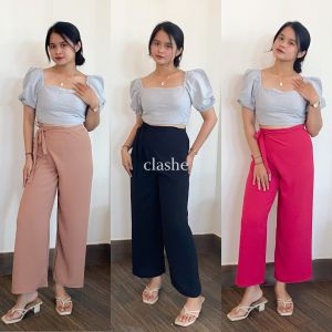 Celana Kulot Lilit Wanita Crinkle Airflow Anti Lecek Terbaru Korean Style Ootd Kekinian Gia Pants by Clashe