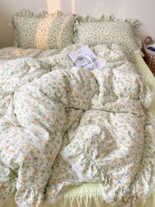 Ultra Soft Washed Cotton Floral Bedding Set Summer New Style Bubble Cotton Sheet Cover Duvet Cover Three Piece Bedding Set