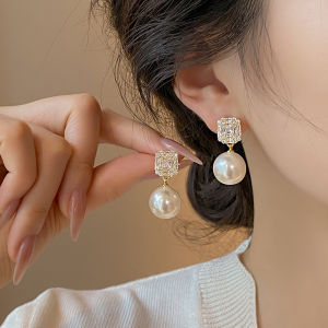 Elegant Double Layer Pearl Zirconia Ear Studs Womens Fashion Jewelry Classic Earring Design Colorful Alloy Non-Tarnishable