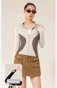 SUPERFLOWER New Womens Color Blocking Sports Jacket Slim Fit Yoga Jacket Breathable and Not Stuffy