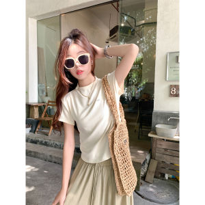 Korean Style Light Yellow Thin Short Sleeve Slim Fit T-Shirt