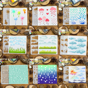 Original Lovely Rainy Clouds Grass Nature Night Partterns Stencils Paper - Spray Paint & Graffiti