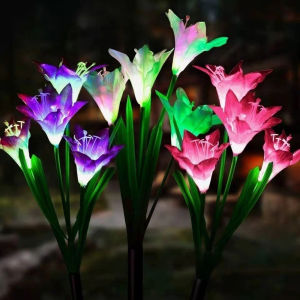 Solar Lily Lights Waterproof 7-Color Changing Solar Garden Lights Solar Flowers Lawn Lamp for Landscape Path Yard Decor