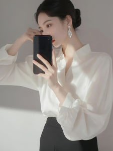 เสื้อเชิ้ตผู้หญิงแขนยาวผ้าชีฟองสีขาวสไตล์ฝรั่งเศส ทรงหลวม ทรงปกติ ฤดูร้อน 2025 แบรนด์ YM/ ยูเมซึมิ