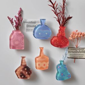 แม่เหล็กติดตู้เย็นอะคริลิคแจกันศิลปะ Series 3D สเตอริโอตกแต่งดอกไม้รูปพิเศษแม่เหล็กติดตู้เย็นแม่เหล็ก