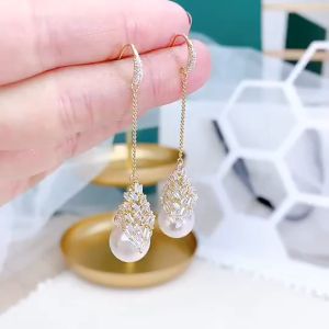 Bông tai ngọc trai cao cấp màu trắng ánh hồng ngọt ngào