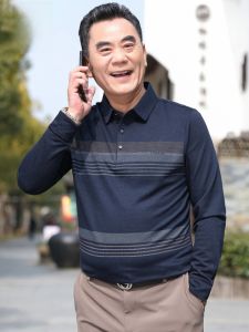 ROMON | Romon Long Sleeve Polo Shirt Casual Business Style Striped T-Shirt For Middle-Aged And Elderly Men Spring Autumn New Arrival