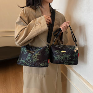 กระเป๋าผ้าไนลอนลายดอกไม้สำหรับเดินทาง กระเป๋าสะพายไหล่แบบลำลองสำหรับผู้หญิง กระเป๋าสะพายข้าง กระเป๋าทรงกลม กระเป๋าสะพายข้างแบบยูนิเซ็กซ์