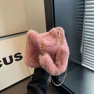 Cute Plush Shoulder Bag Womens Versatile Handbag Crossbody Bag Korean Style Winter Cute Polyester Fiber City Simple Style
