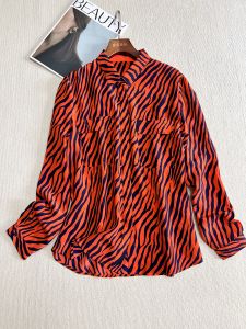 Casual Silk Long Sleeve Shirt Fashionable Leopard Print Silk Sash Versatile Double Gauze Commuter Top Womens Fashion