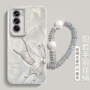 เคสโทรศัพท์ซิลิโคนป้องกันการตกหล่นสำหรับ OPPO Reno12 pro ลายผีเสื้อสีเงินและขาวแบบครอบคลุมเต็มรูปแบบสำหรับผู้หญิง เคสโทรศัพท์มือถือแบบทันสมัย