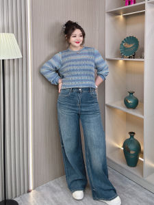 Retro Deep Blue Wide Leg Denim Jeans Womens Loose High Waist Trousers Spring Autumn plus Size Slimming Floor-Length Pants