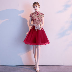 Elegant Short Cheongsam Dress Womens Party Wear Chinese Style Small Gift Dress Performance Costume mid Waist A-Line Skirt