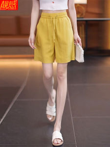 Yellow Linen Rayon Short Pants Women Summer Thin New A-Line Wide Leg Casual Five-Point Pants High Waist Loose Fit Commute Style