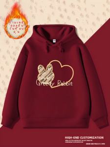 เสื้อฮู้ดสีแดงปี 2024 ปีมังกร ขนแกะหนา ทรงหลวม แขนยาว ทรงหลวม แฟชั่นฤดูใบไม้ร่วงและฤดูหนาวสำหรับผู้หญิง