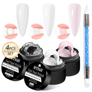 3/4pcs/Set 8ml Clear White Pink Non Stick Hand Extension Gel Nail Polish Set For 3D Shaping Nail Art Solid Milky Jelly Hard Gel