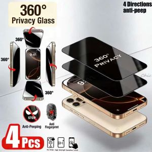 4Pcs 360° Full Coverage Anti-Spy Tempered Glass For iPhone 15 Pro 17 13 14 Plus 18 Ultra 16 Pro Max Anti-Scratch Privacy Film