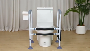 Adjustable Carbon Steel Toilet Handrail for Elderly 150KG Bearing Non Slip Toilet Rail Easy Install Bathroom Safety Auxiliary Accessory for Pregnant