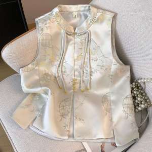 YEBO | Plus Size Chinese Style Satin Pankou Sleeveless Vest
