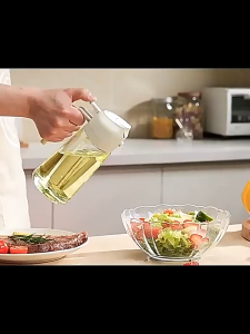 Nipiin 2 In 1 Leak Proof Glass Oil Sprayer Bottle 470ML For Air Fryer Cooking Kitchen Condiments Dispenser