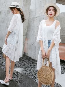 Womens Fashionable Original Design Lace Sun Protection Shirt Mid-Length Long Sleeve V-Neck Casual Cardigan