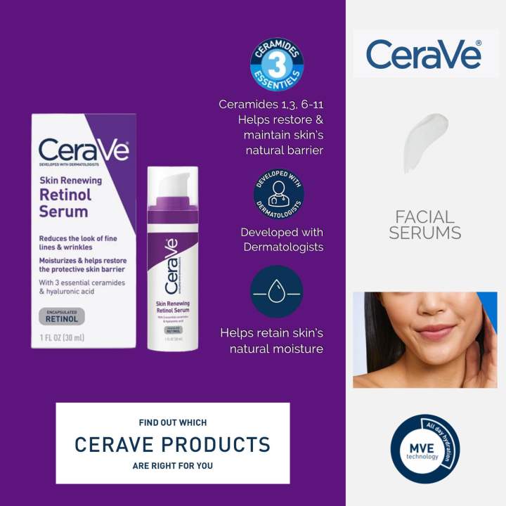 thumbnail image 2 of Cerave Skin Renewing Retinol Serum – 1 Fl Oz (2-Pack) – Anti-Aging, Hyaluronic Acid, Glycolic Acid 2 of 4