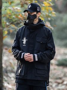 AOGZ | Loose Fit Mens Trendy Hooded Jacket AOGZ Functional Outerwear Spring Autumn Casual Workwear Stormproof Polyester Fabric