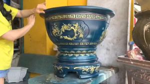 Khuôn Đổ Chậu Công CNC Tròn 73 Họa Tiết Thuyền Buồm Mai Rồng Kèm Chân Đôn