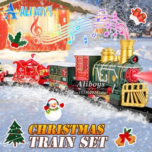Christmas Electric Train Track Retro Steam Locomotive Railway Train Model with Music Home Decoration Kid Christmas Birthday Gift