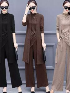 Fashionable plus Size Three-Piece Knitted Set with Wide Leg Pants for Women up to 200 Pounds Spring Summer New Arrival