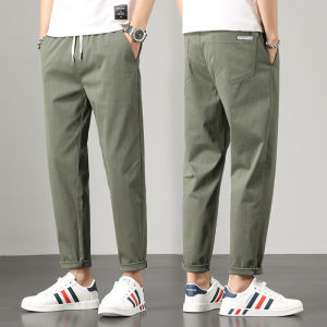 ROMON | Loose Straight Leg Mens Casual Pants Summer Thin Elastic Sport Drawstring Trousers Nine Points Jeans Romon Youth Vitality Style