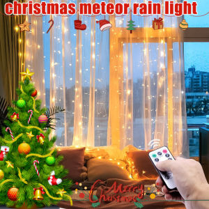 Christmas Lights Curtain String Light Meteor shower Rain Light Fairy Lights For Room Decoration Christmas Lights 8 Modes USB Plug Waterproof With Remote Controller String Lights For Holiday Window Christmas Party Wedding Home Decor 100/200/300 LED