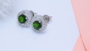 Lohaspie Jewelry 1.5 Carats Earring Silver 925 Original Sale Natural Chrome Diopside Black Spinel Round Cut Gemstone Wedding Stud Earring For Women Jewelry