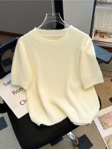 Slim Fit round Neck Short Sleeve Knitted T-Shirt Womens Summer Fashion Breathable Casual Top Quality Cotton Plain Color