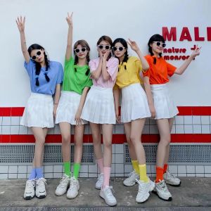 GL Summer New Skirt College Style Girl High Waist A Short Skirt Girlfriends Clothes Solid Color Pleated Skirt Group Clothes Flexible Stage Performance Skirt