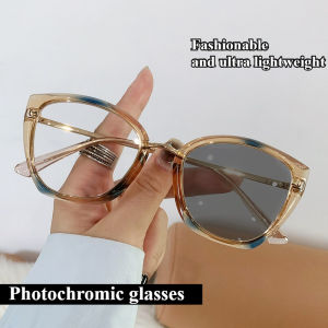 Fashionable High-definition Color Changing Glasses Ultra Light Cat Eye Flat Lens Womens Photochromic Goggles