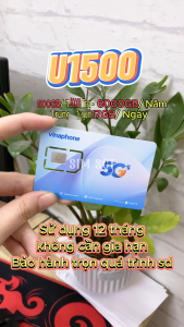 ( SIÊU SIM DATA ) Sim 5G Vinaphone U1500 500GB/tháng ( 6000gb/NĂM ) DATA TỐC ĐỘ CAO DÙNG MẠNG THẢ GA - TRỌN GÓI 1 NĂM KHÔNG NẠP TIỀN HÀNG THÁNG . FREESHIP - CHƯA KÍCH HOẠT.