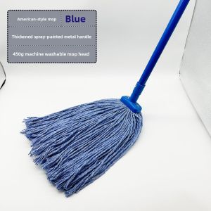 Indoor Large Size Cotton Thread Broom Mop for Restaurant Tile Floor Cleaning Iron Pole Mop Cloth Four Colors Household Cleaning Tool