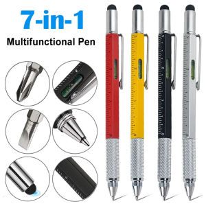 7 in 1 Multi Ballpoint Pen With Modern Handheld Tool Measure Technical Ruler Screwdriver Touch Screen Stylus Spirit Level Tools
