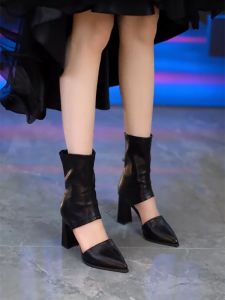 Giày Bốt Thời Trang Cho Nữ Có Gót Siêu Cao Và Mũi Nhọn Phong Cách Pháp Khoét Hở Dày 8.5 Cm Giày Bốt Đến Mắt Cá Chân Có Khóa Kéo Phía Sau