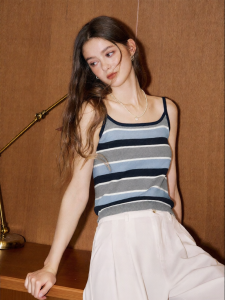 Áo Camisole Knit Sọc Xám và Xanh