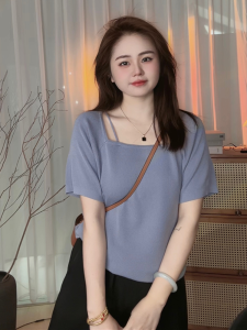 Áo Thun Dệt Kim Tay Ngắn Cổ Vuông Cỡ Lớn Mùa Hè Cho Nữ Áo Thun Cotton Dáng Rộng Tay Ngắn Cổ Vuông Thoải Mái Thoáng Khí