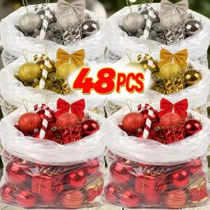 24PCS/Box Christmas Tree Hanging Pendants DIY Red Bow Silver Ball Gold Cane Decoration Sets Home Christmas Party Decor Supply